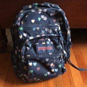 Navy Big Student Jansport Backpack with Hearts